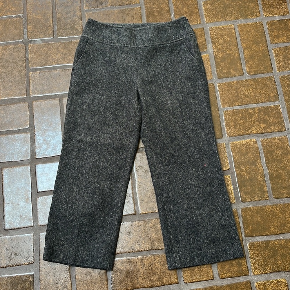 Betu Dark Gray Wool Blend Cropped Straight Leg Trouser Pant